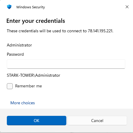 Windows Remote Desktop Connection dialog with the Vultr VPS IP entered