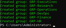 Active Directory showing the security groups created under Security Division OU