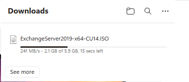 Web browser showing download progress of ExchangeServer2019-x64-CU14.ISO