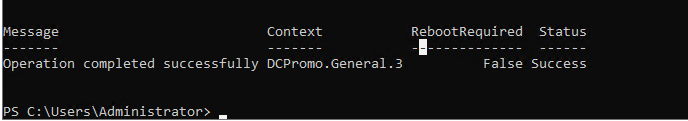 Server showing DCPromo operation completed successfully before rebooting