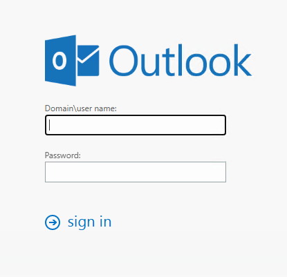 Outlook Web App login interface page prompting for domain username and password