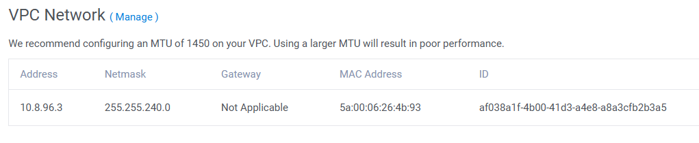 Vultr VPC dashboard showing both machines and their private IP addresses