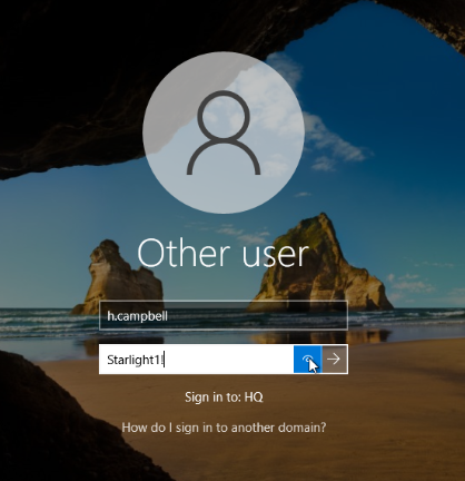 Windows login screen showing h.campbell logging into the FLATIRON workstation
